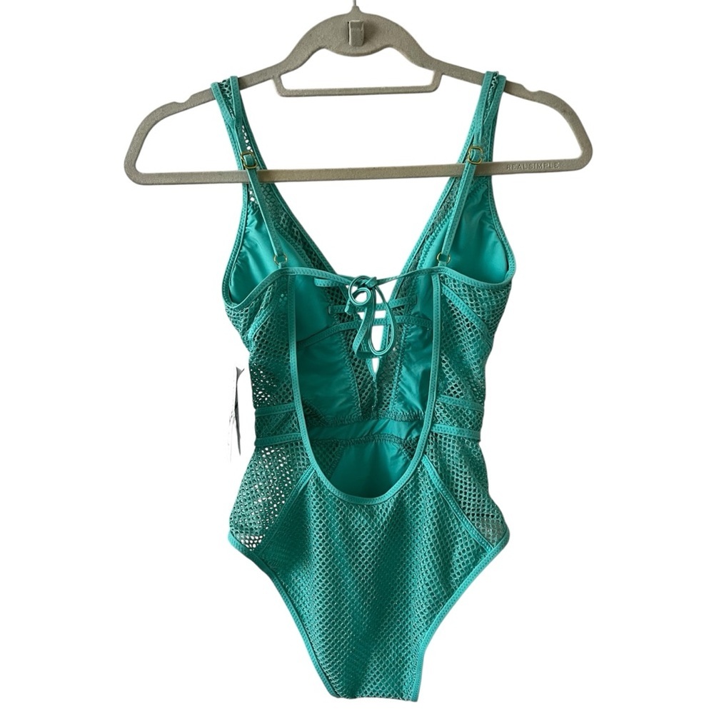 NWT Becca Network Metallic Mesh One Piece Swimsuit Bermuda Teal XS - Picture 10 of 15